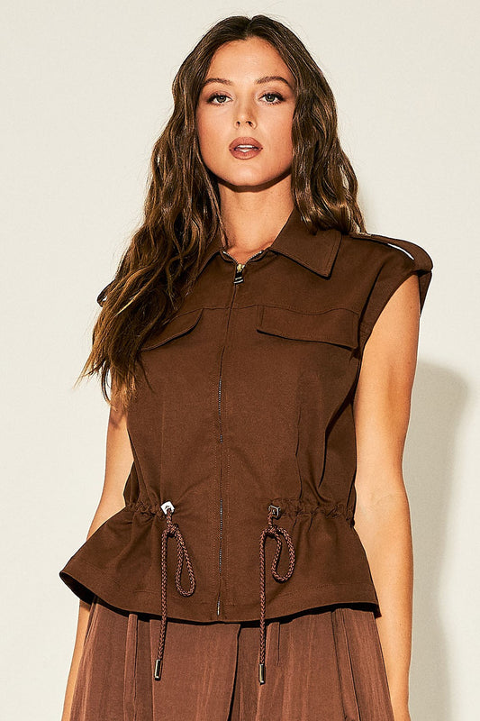 2747 Drawstring Zipper Vest