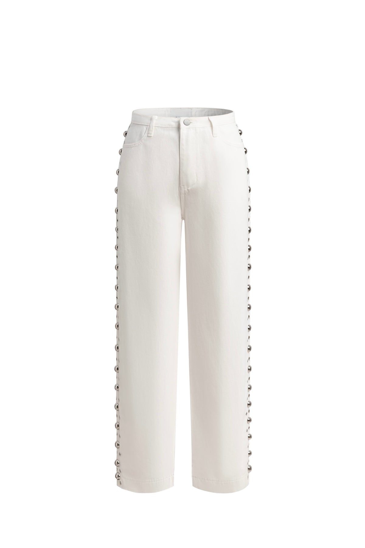 2673 Studded White Wide Leg Pant