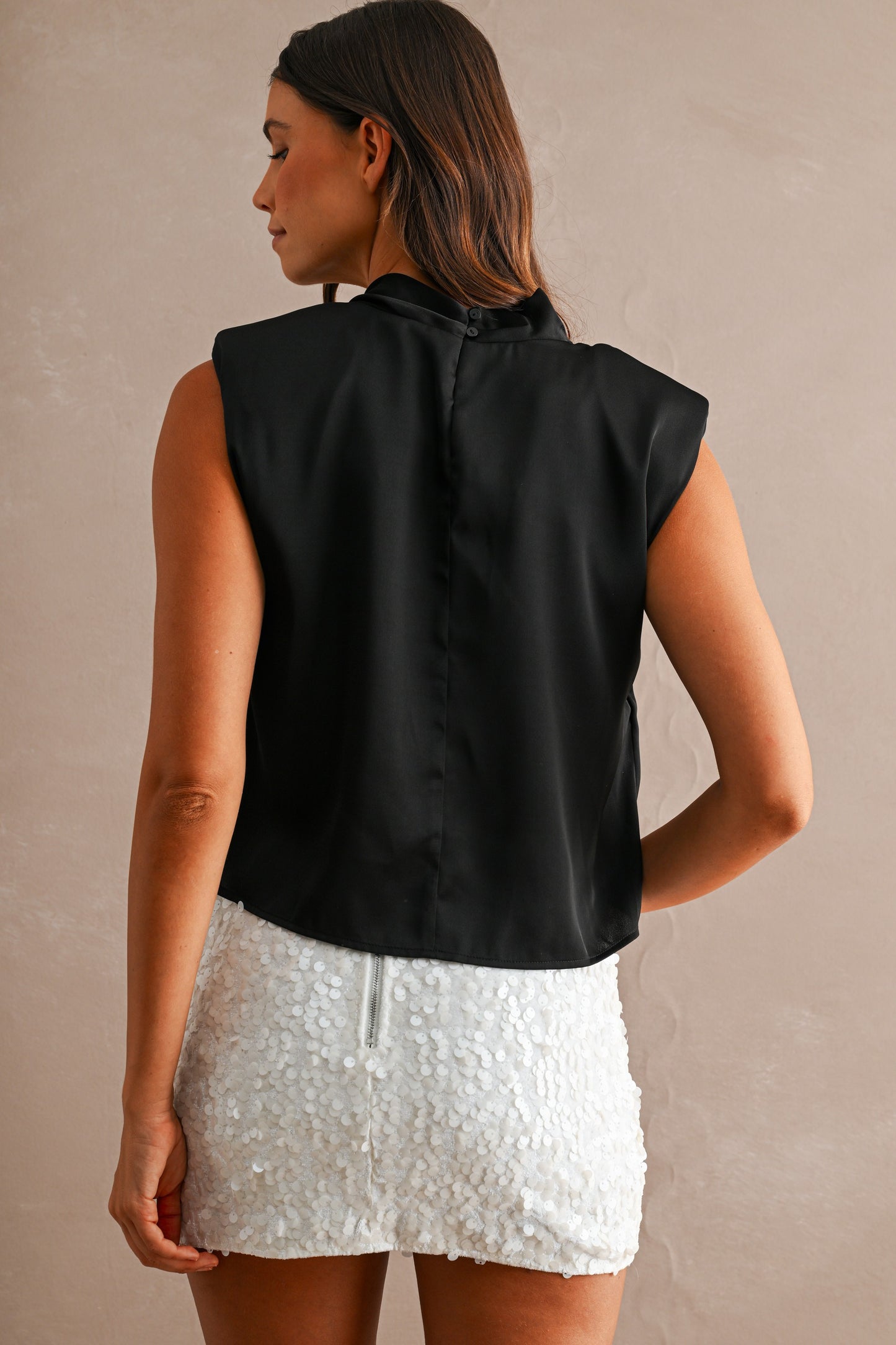 2631 Black Satin High Neck Top