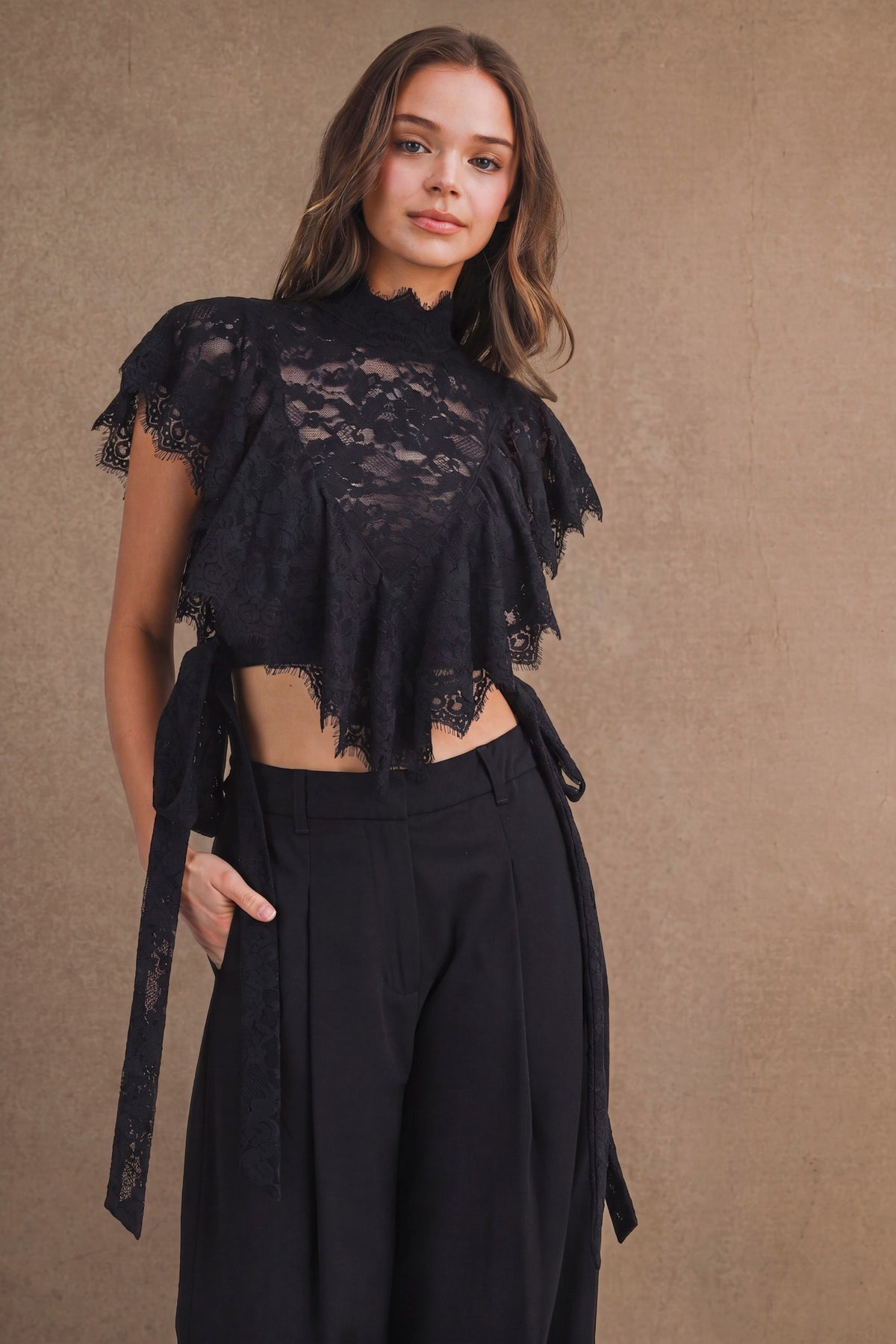 2687 Black Lace Crop Top