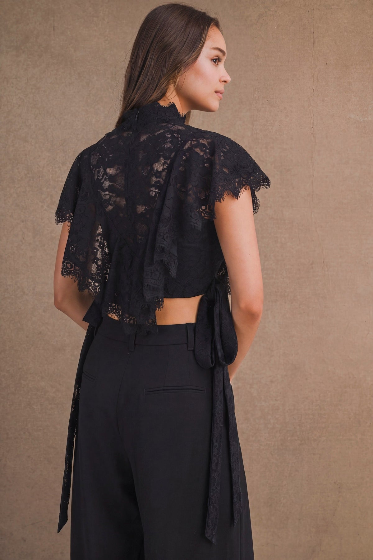 2687 Black Lace Crop Top