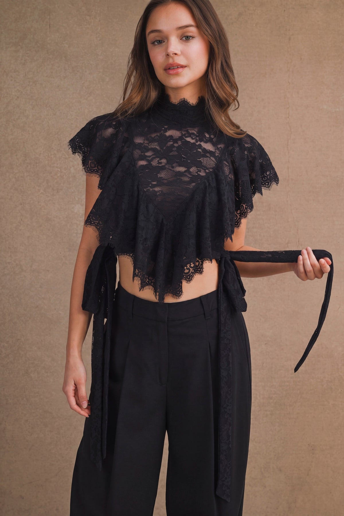 2687 Black Lace Crop Top