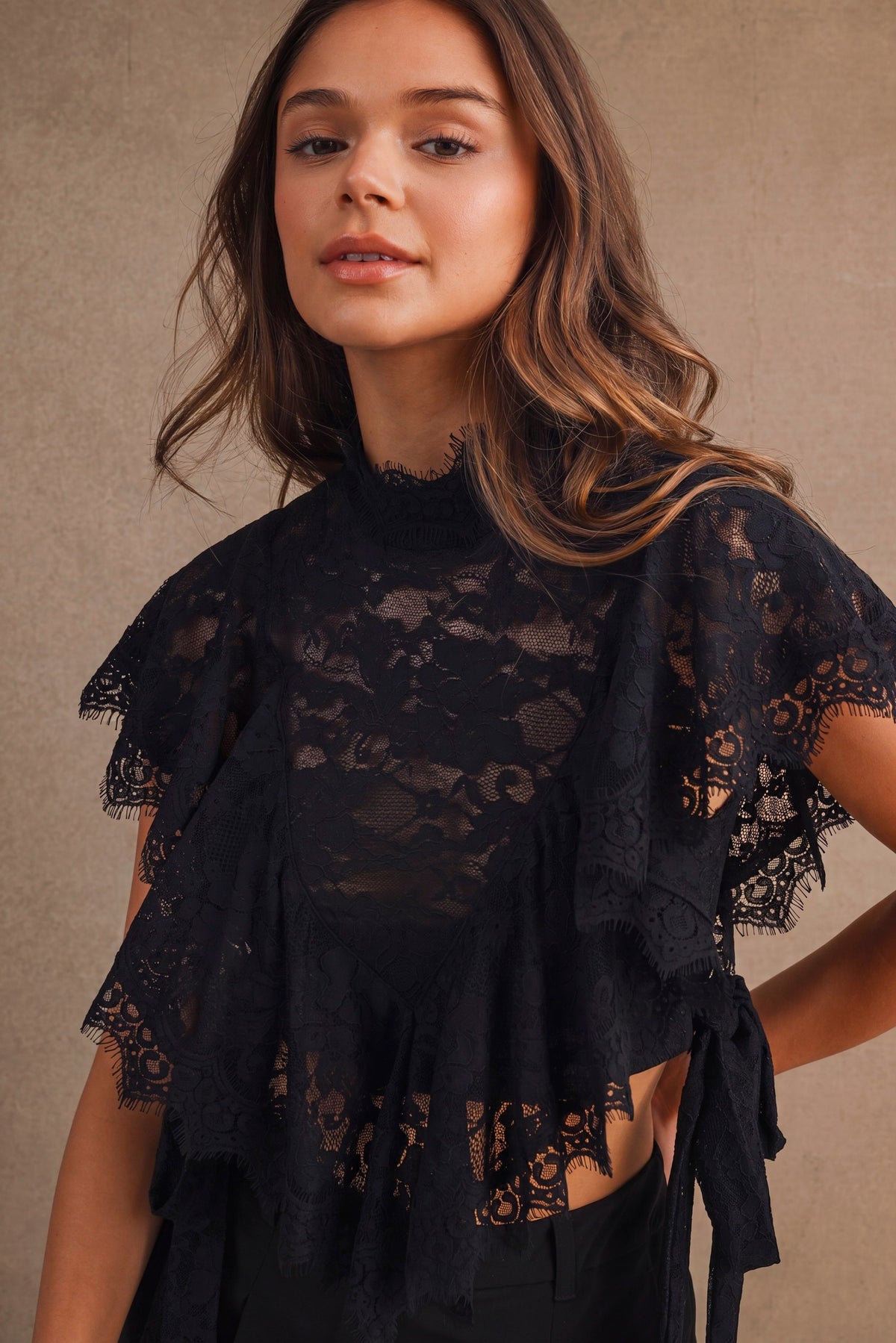 2687 Black Lace Crop Top