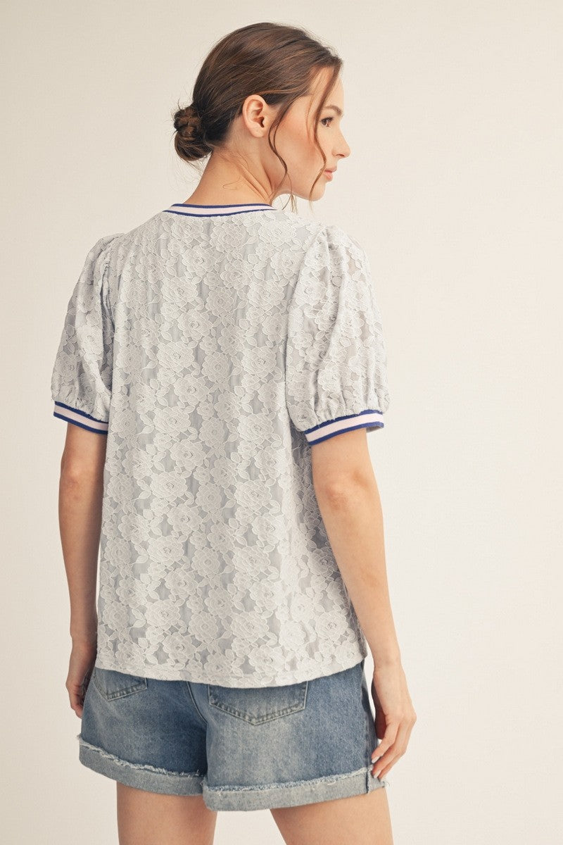 2277 Bubble Sleeve Lace Shirt