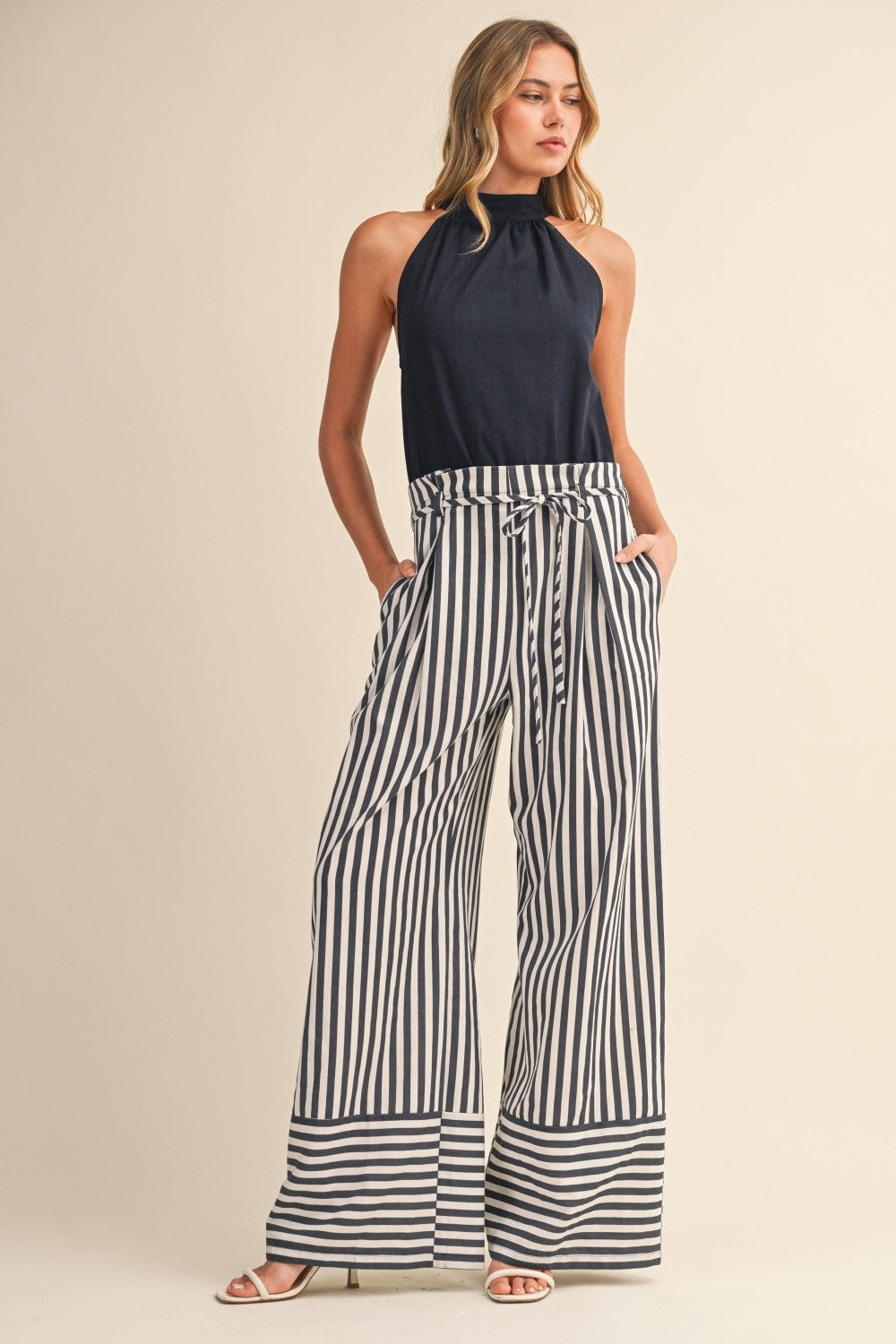 2445 Navy Striped Jumpsuit
