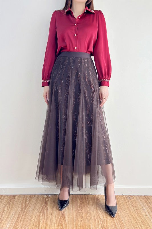1955 Brown Tull & Sequin Skirt