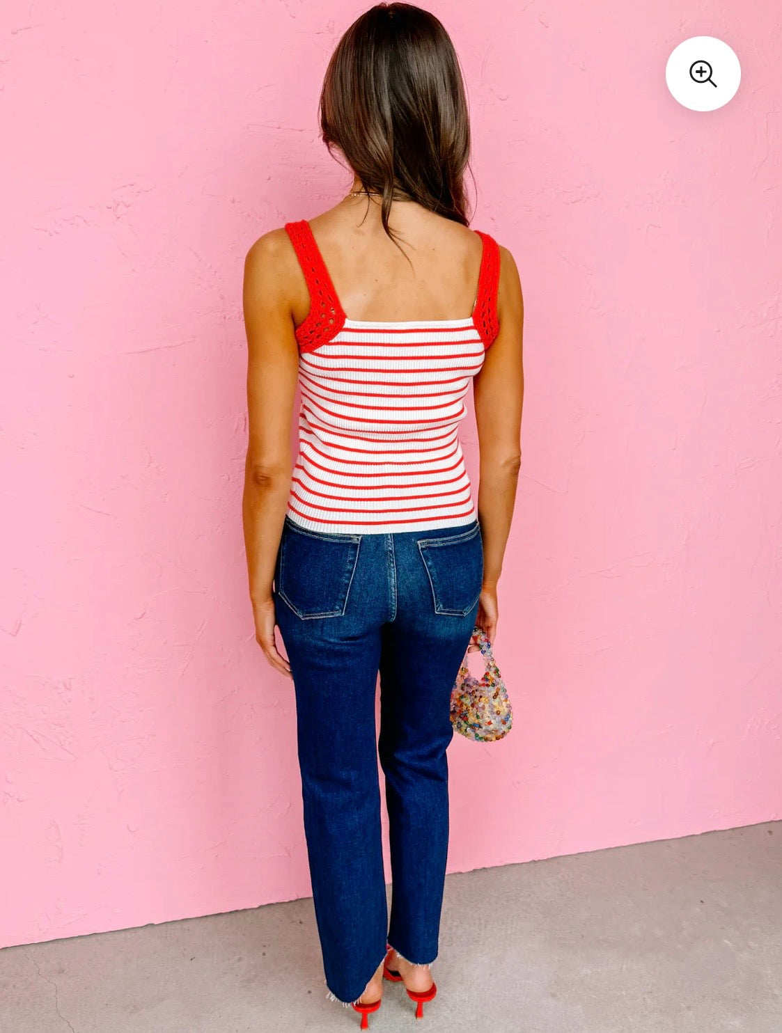 2112 Crochet Sleeve Striped Knit Tank Top