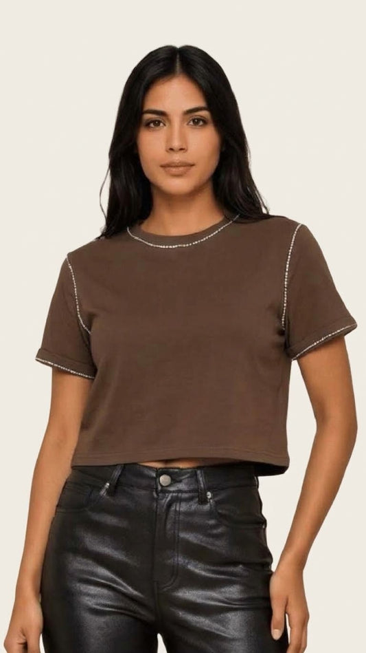 2711 Rhinestones Crop T-Shirt