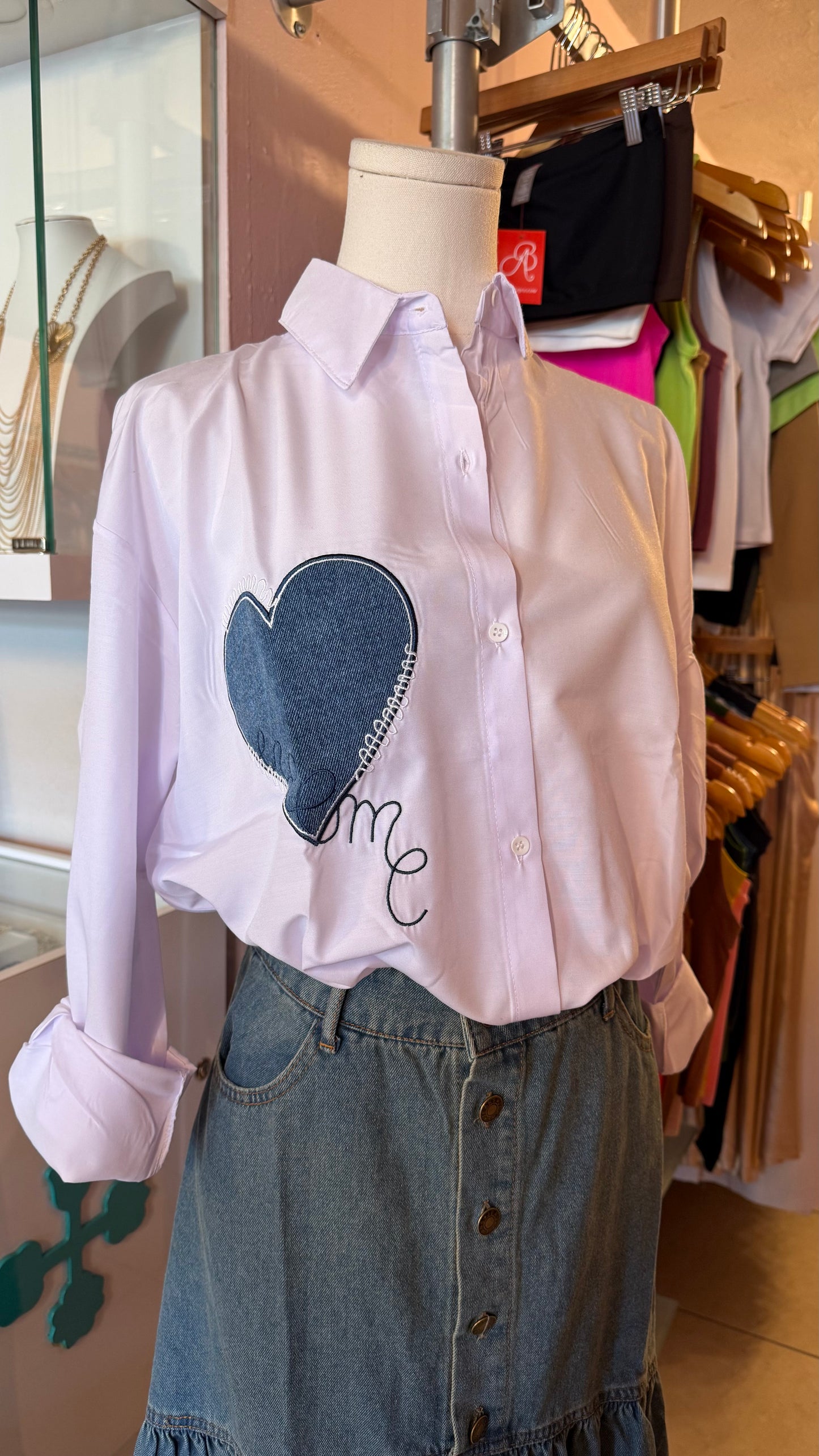 1823 Denim Heart Button Down Shirt