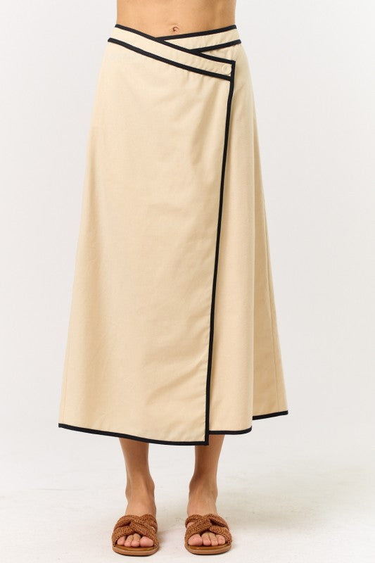 1570 Cream And Black Midi Wrap Skirt