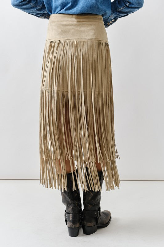 1849 Suede Fringe Midi Skirt