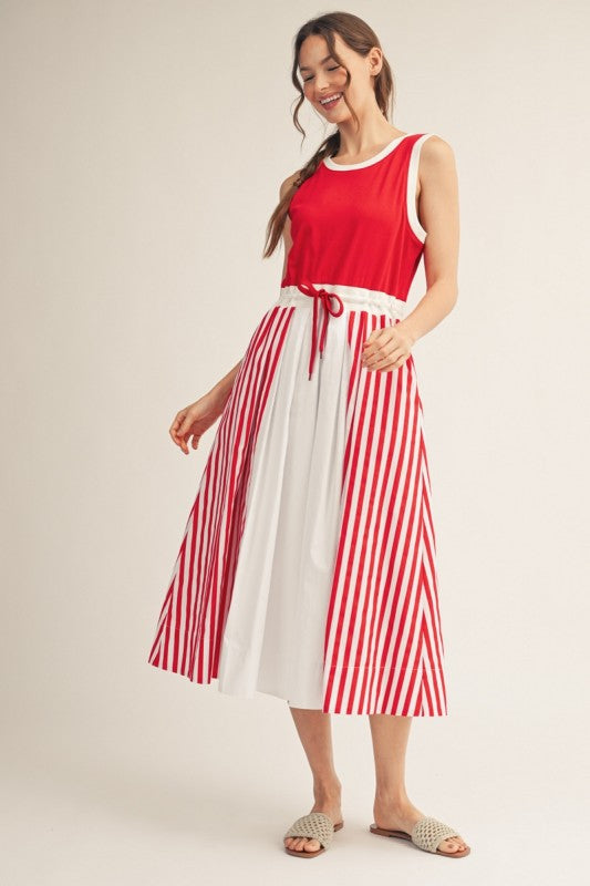 2225 Red Striped Midi Dress