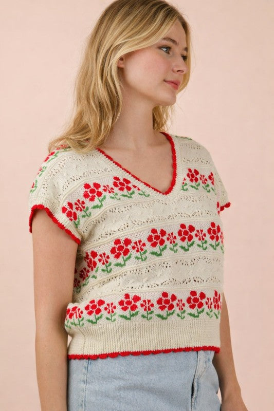 2083 Crochet V-Neck Top