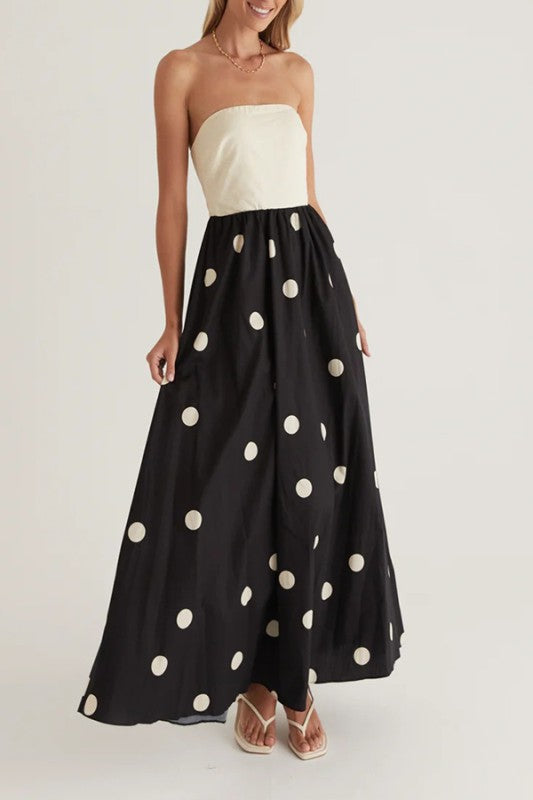 1805 Strapless Polka Dots Maxi Dress