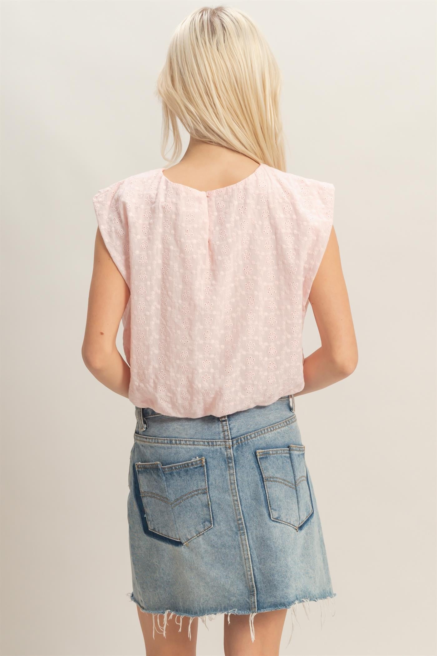 2335 Eyelet Bubble Crop Top