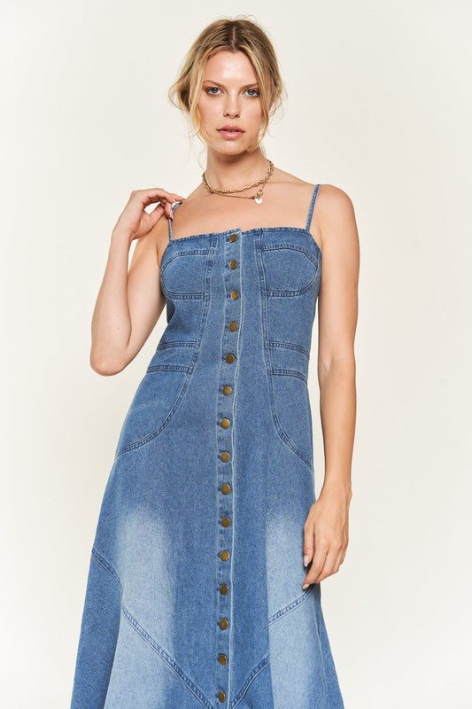 Strapless Button Down Denim Maxi Dress