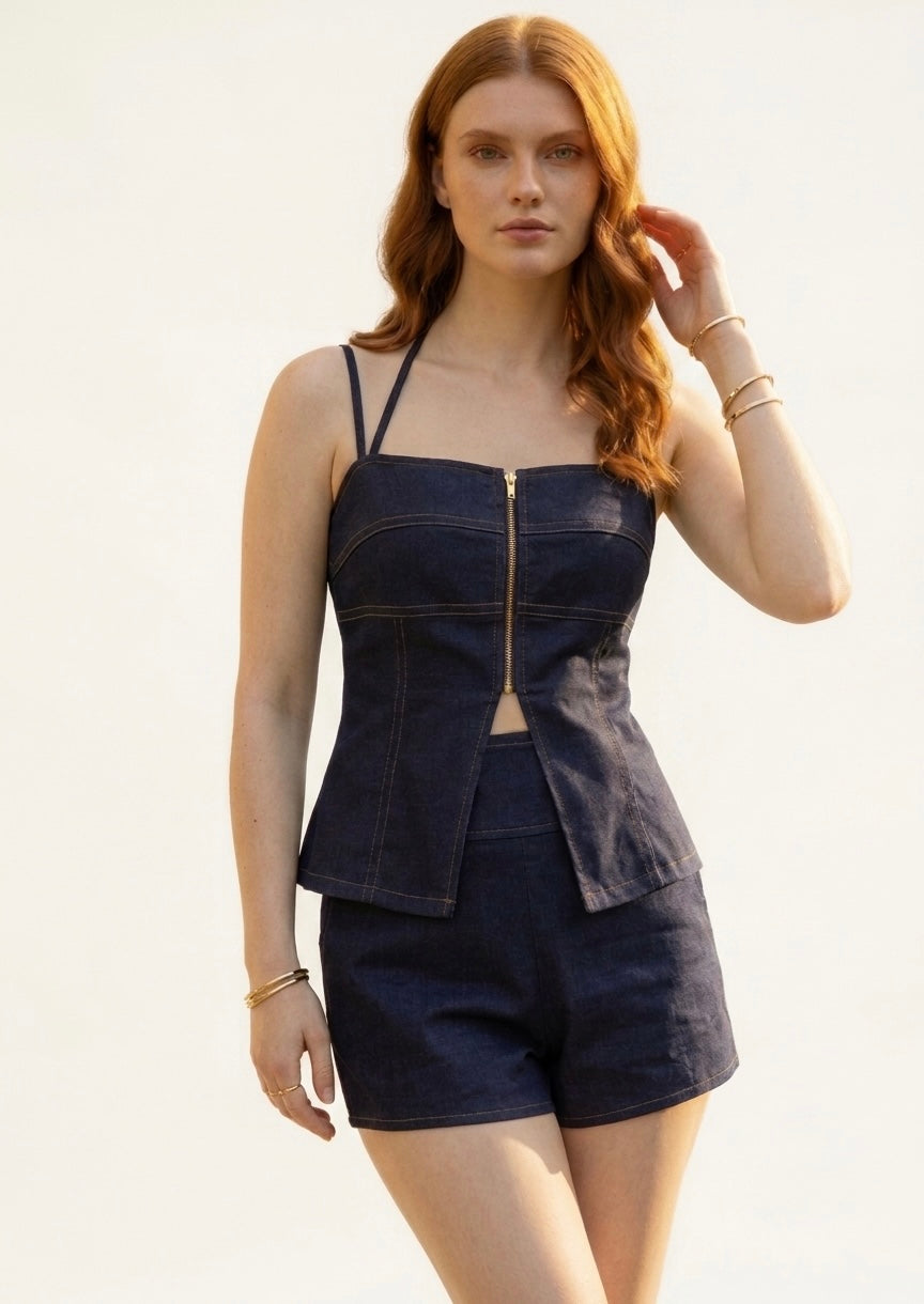 2122 Zipper Short Set