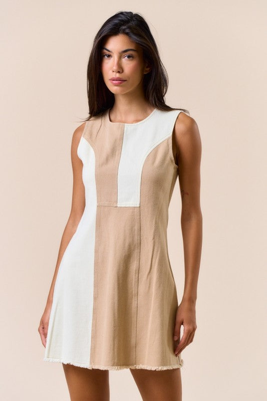 1558 Color Block Cream & Taupe Dress