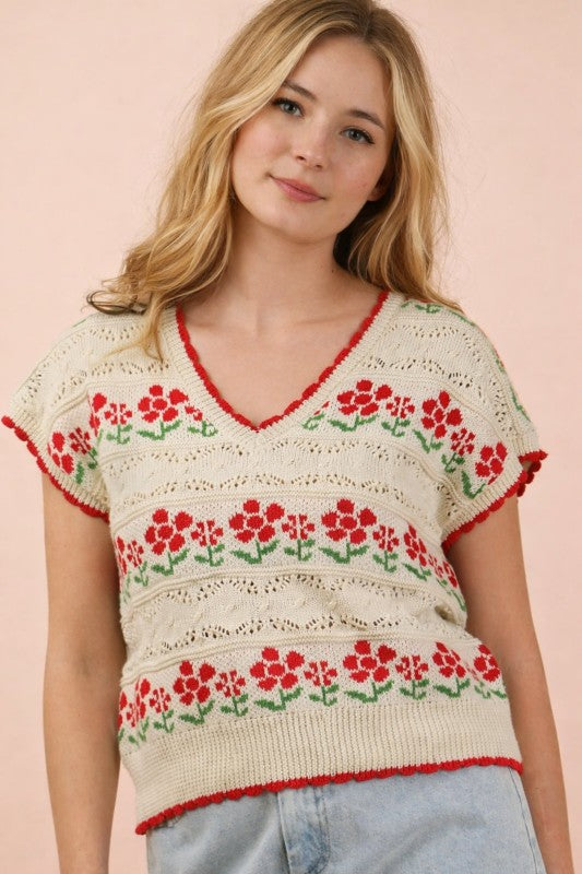2083 Crochet V-Neck Top