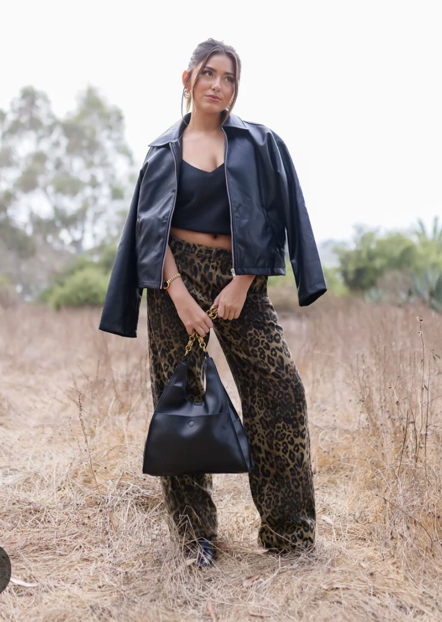 1213 Leopard Print Wide Leg Pant