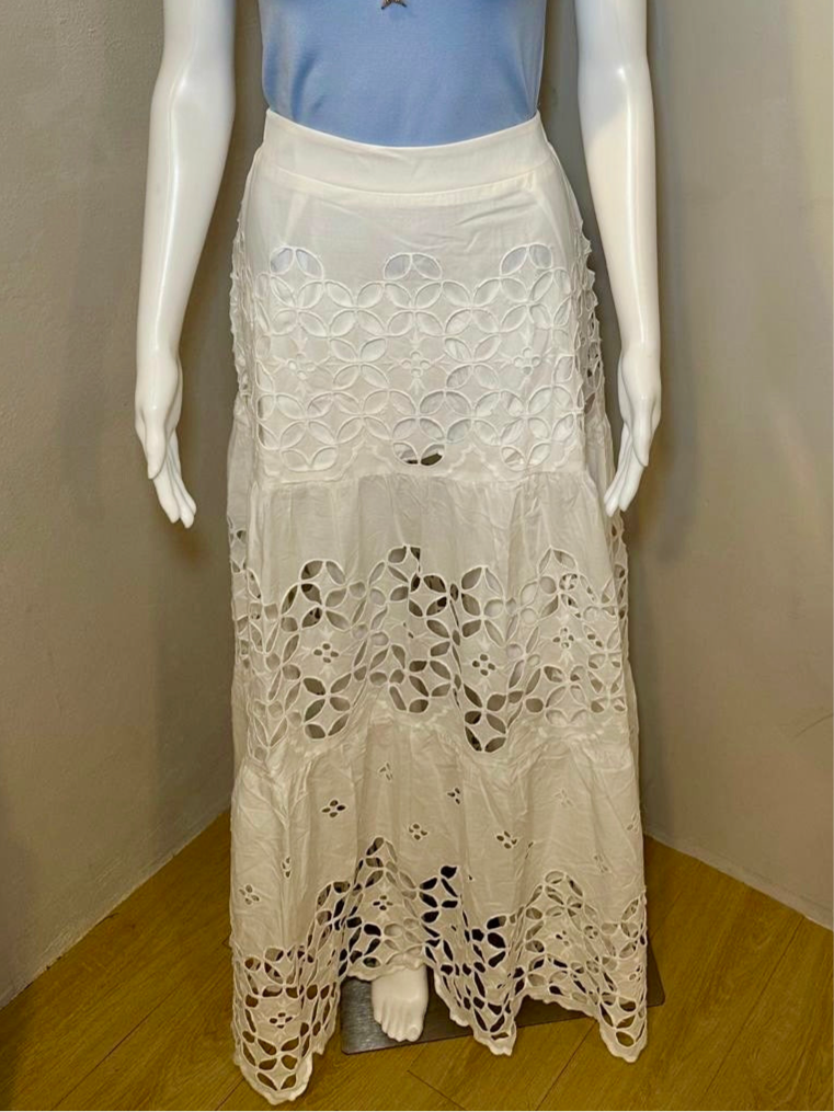 1603 White Eyelet Maxi Skirt