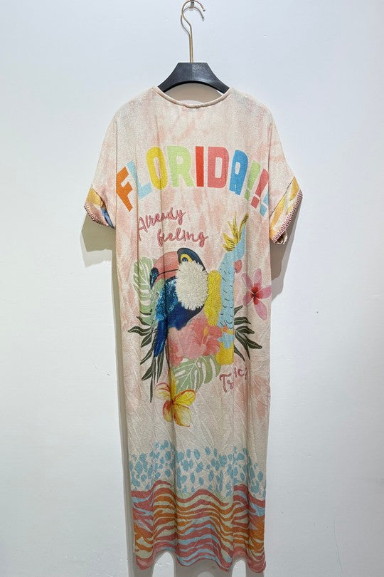 2464 Sequins Parrot Onesize Italian V-Neck Maxi Dress