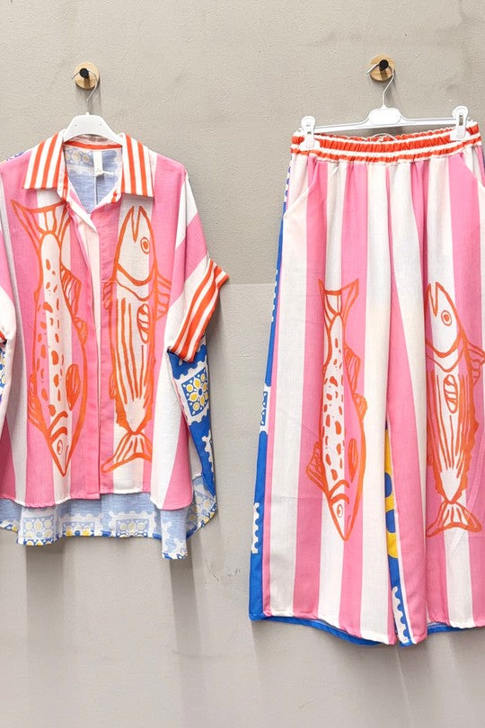 2473 Sardines Striped Onesize Italian Pant Set