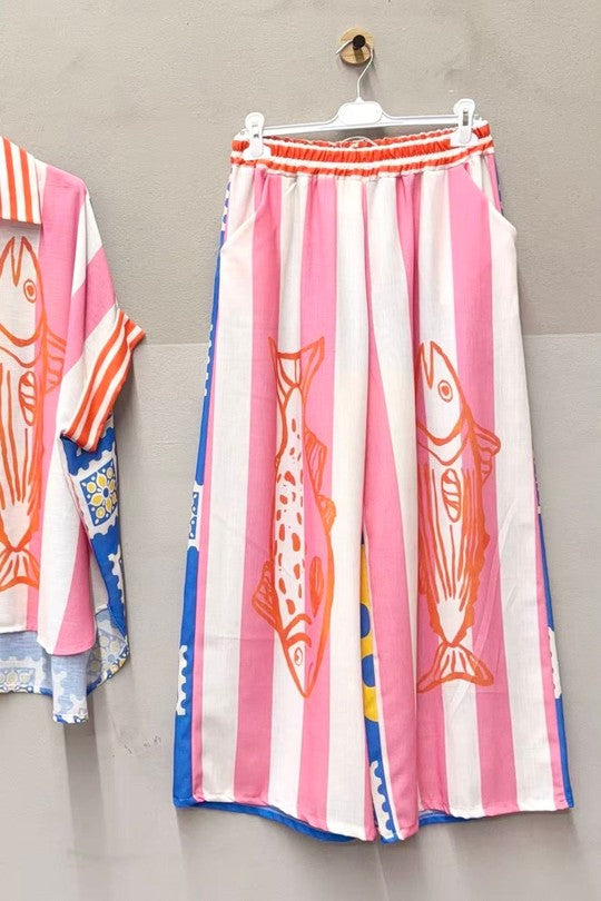 2473 Sardines Striped Onesize Italian Pant Set