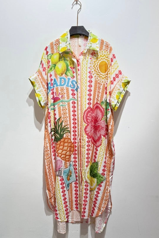 2486 Paradise Onesize Italian Collar Button Down Dress