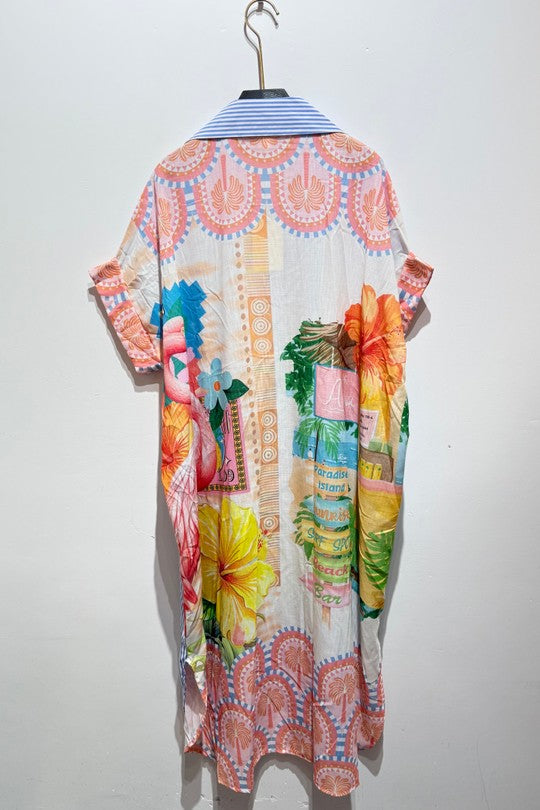 2484 Paradise Island Onesize Italian Button Down Maxi Dress
