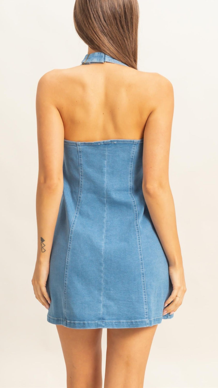 1446 Halter Zipper Denim Dress