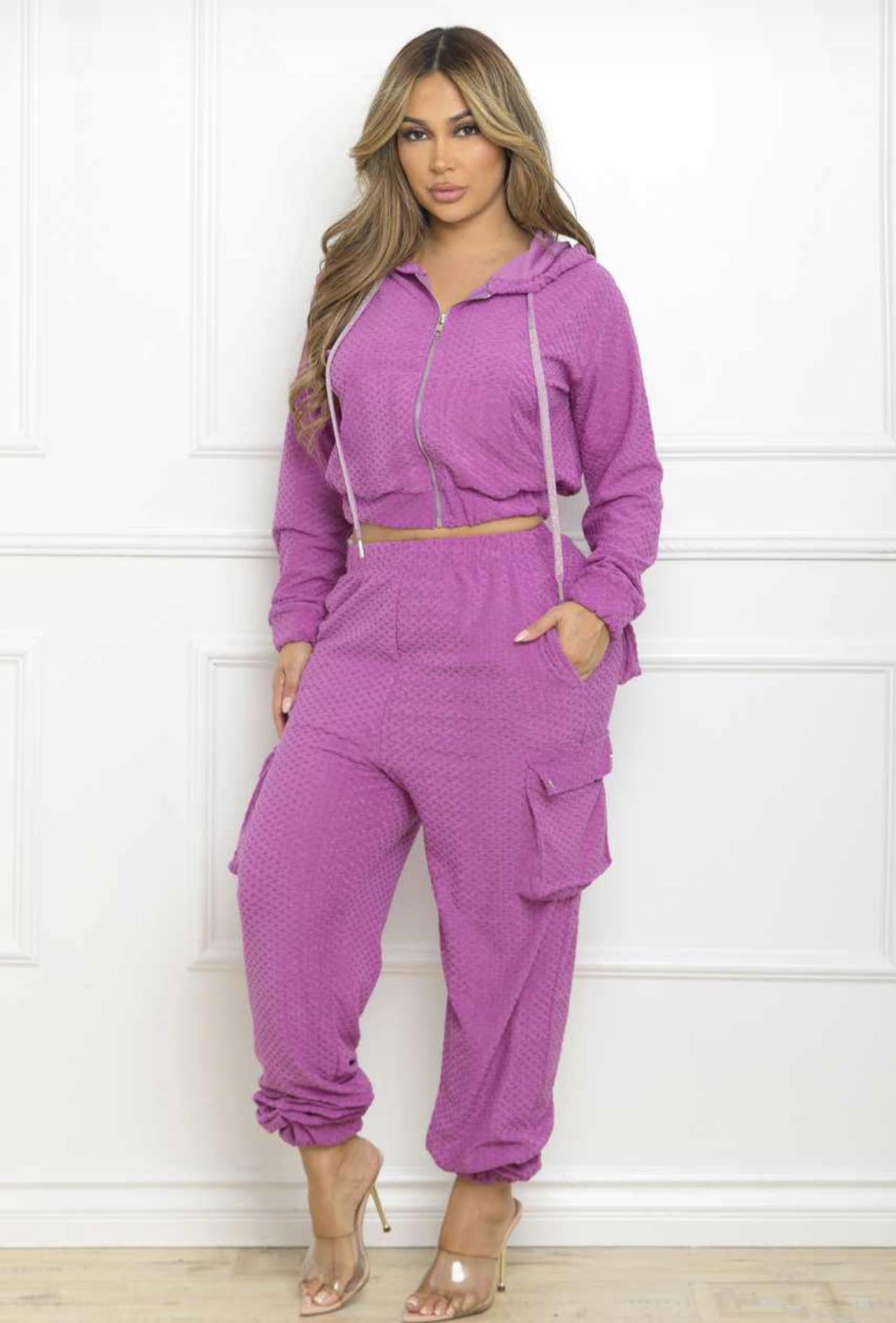 1019 Front Zipper Jacket With Hoddie Rhinestones Travel Set