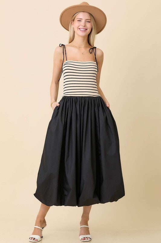 Black Striped Midi Bubble Skirt