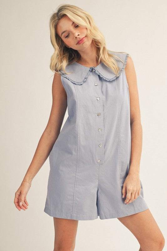 2224 Denim Ruffled Neck Romper