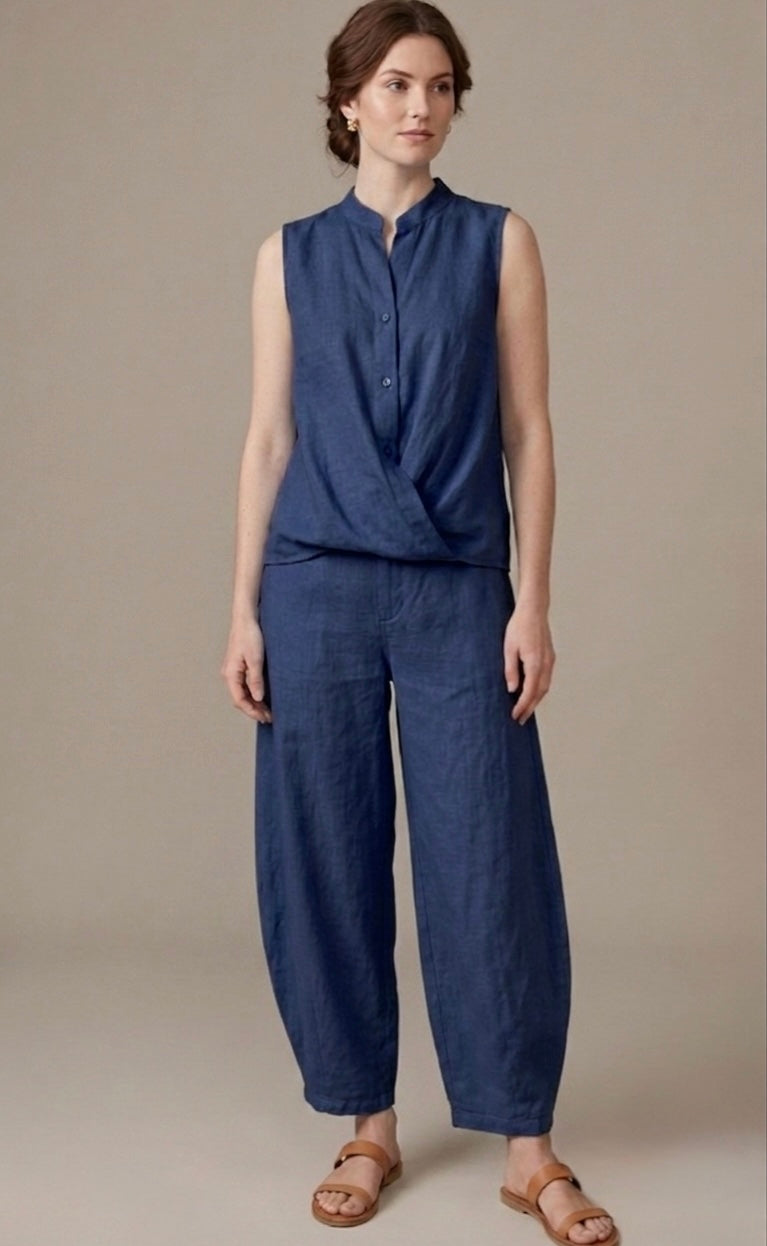 2516 Onesize Made In Italy Navy Knot Shirt & Barrel Pant Set