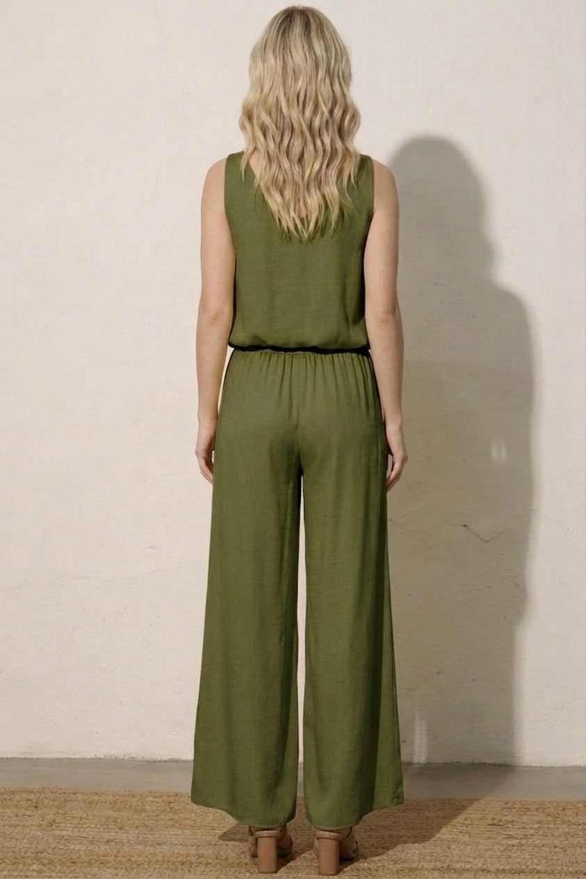 2587 V-Neck Top & Palazzo Pant Set