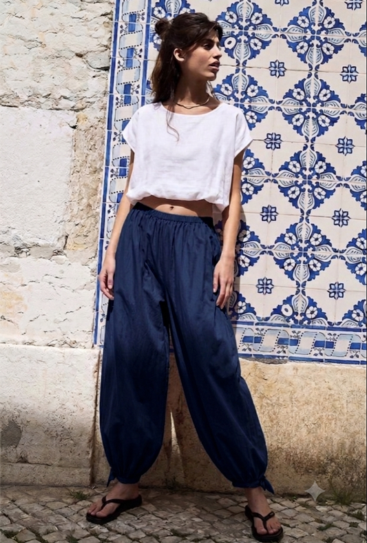 2388 Navy Flowy Alladin Pant
