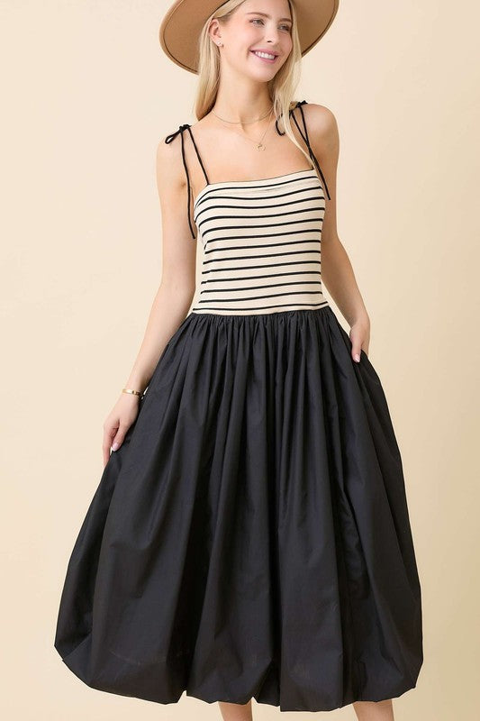 Black Striped Midi Bubble Skirt