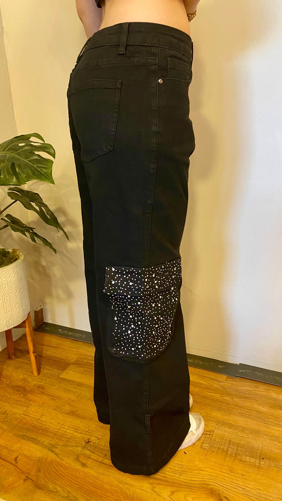 1033 Rhinestones Cargo Denim Pant