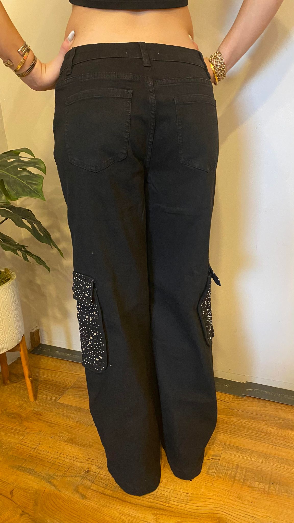 1033 Rhinestones Cargo Denim Pant