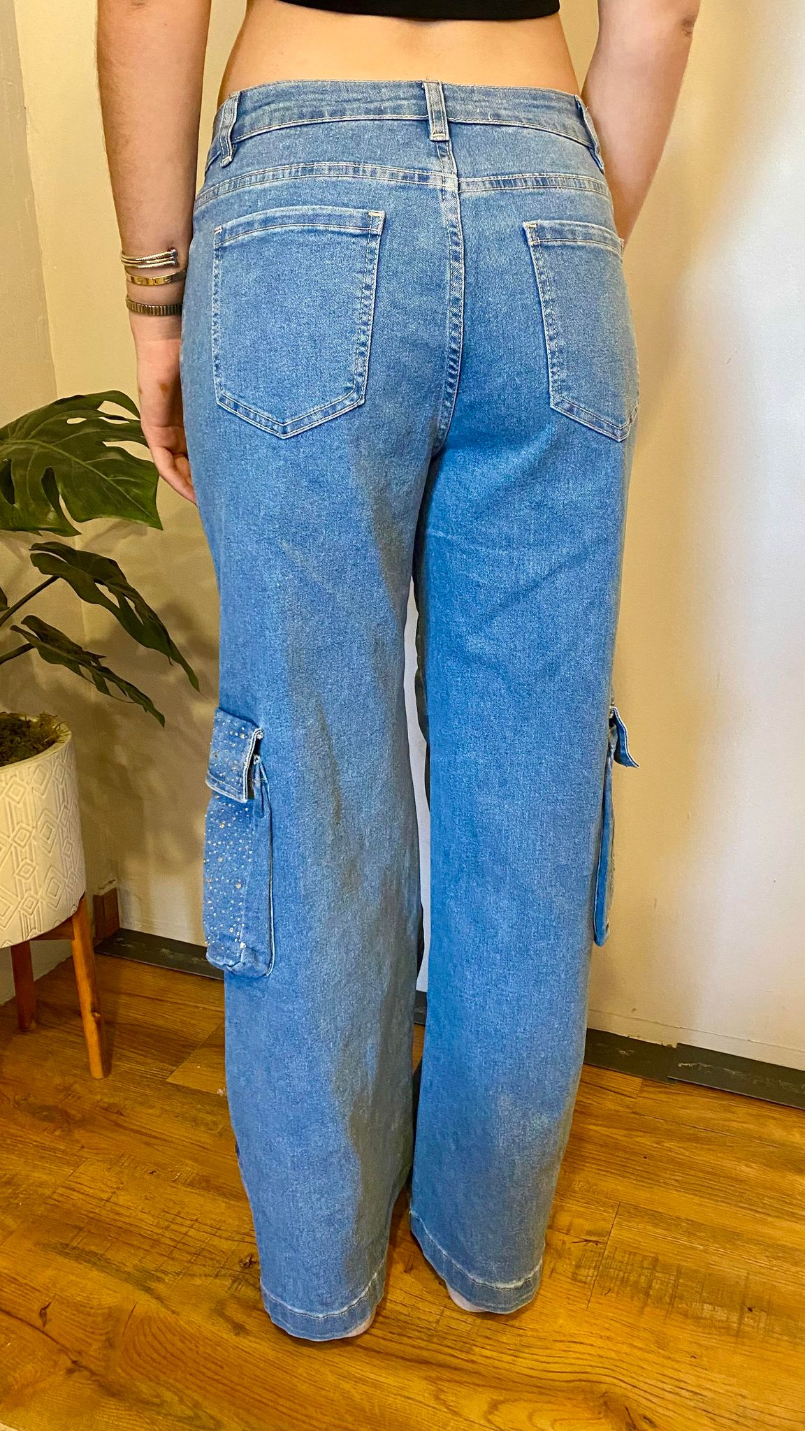 1033 Rhinestones Cargo Denim Pant