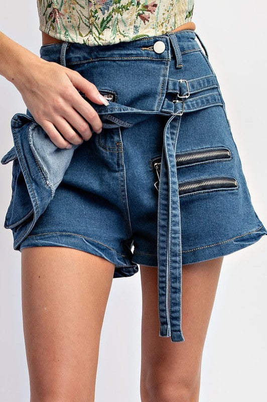 Zippers & Pockets Denim Skort