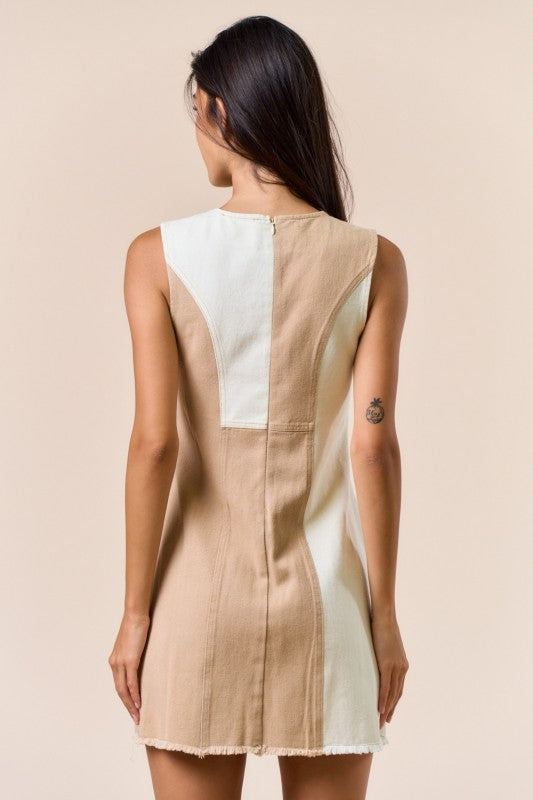 1558 Color Block Cream & Taupe Dress