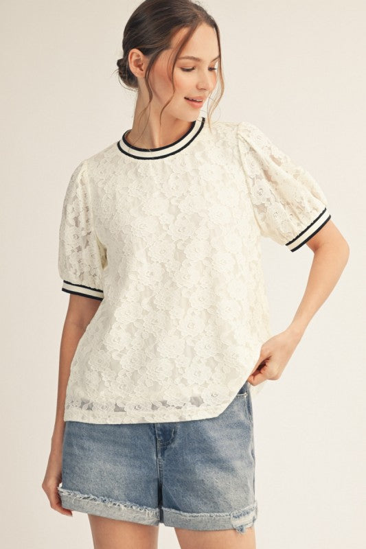 2277 Bubble Sleeve Lace Shirt