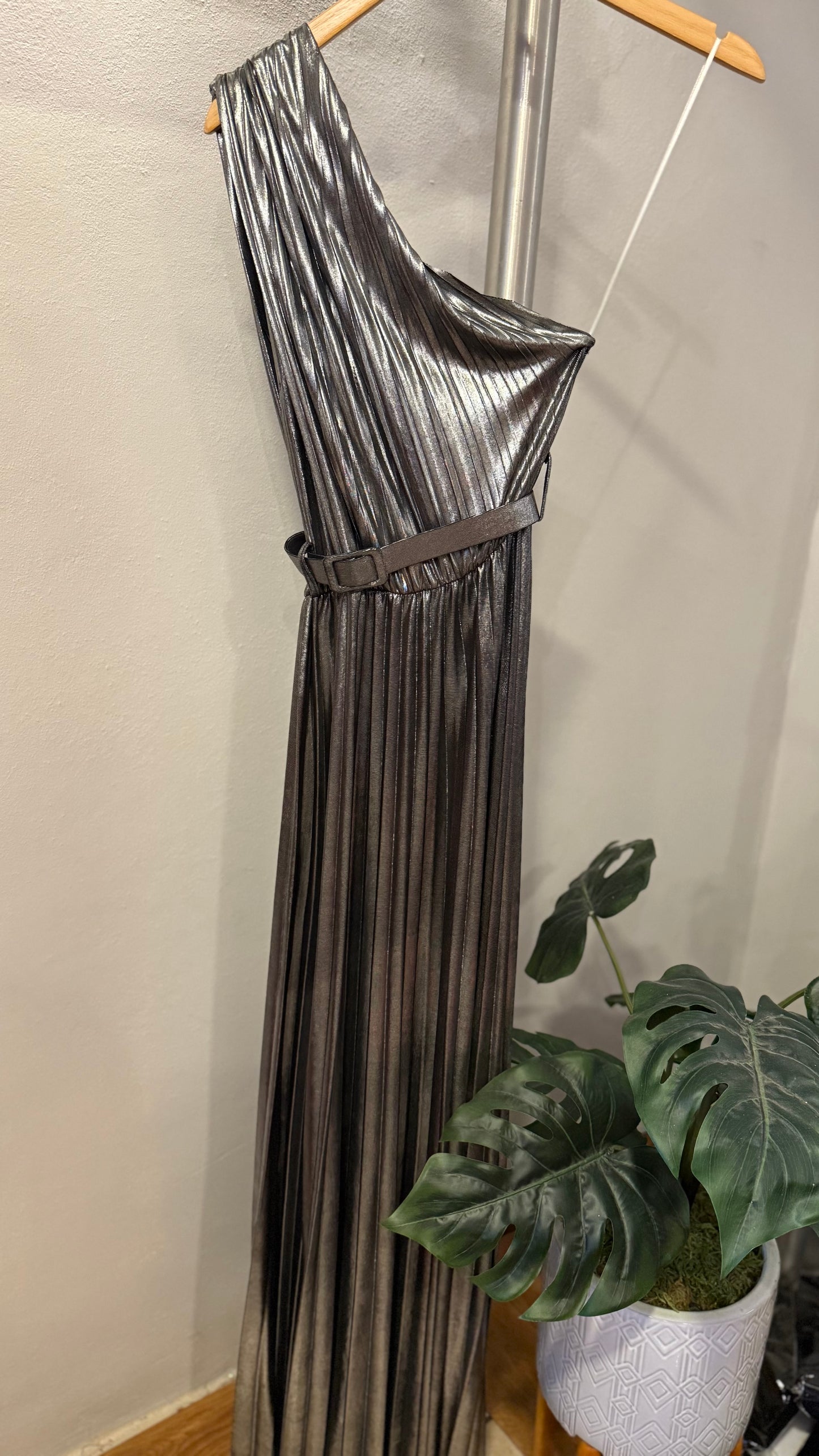 Metallic Onesize One Shoulder Long Dress