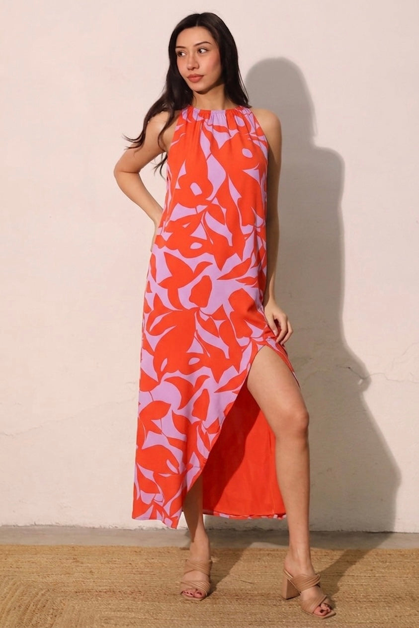 2363 Red Print Dress