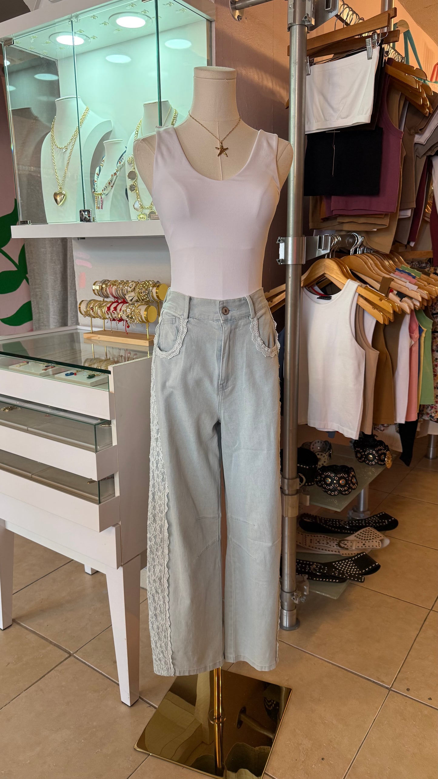 2428 Denim Lace Barrel Pant