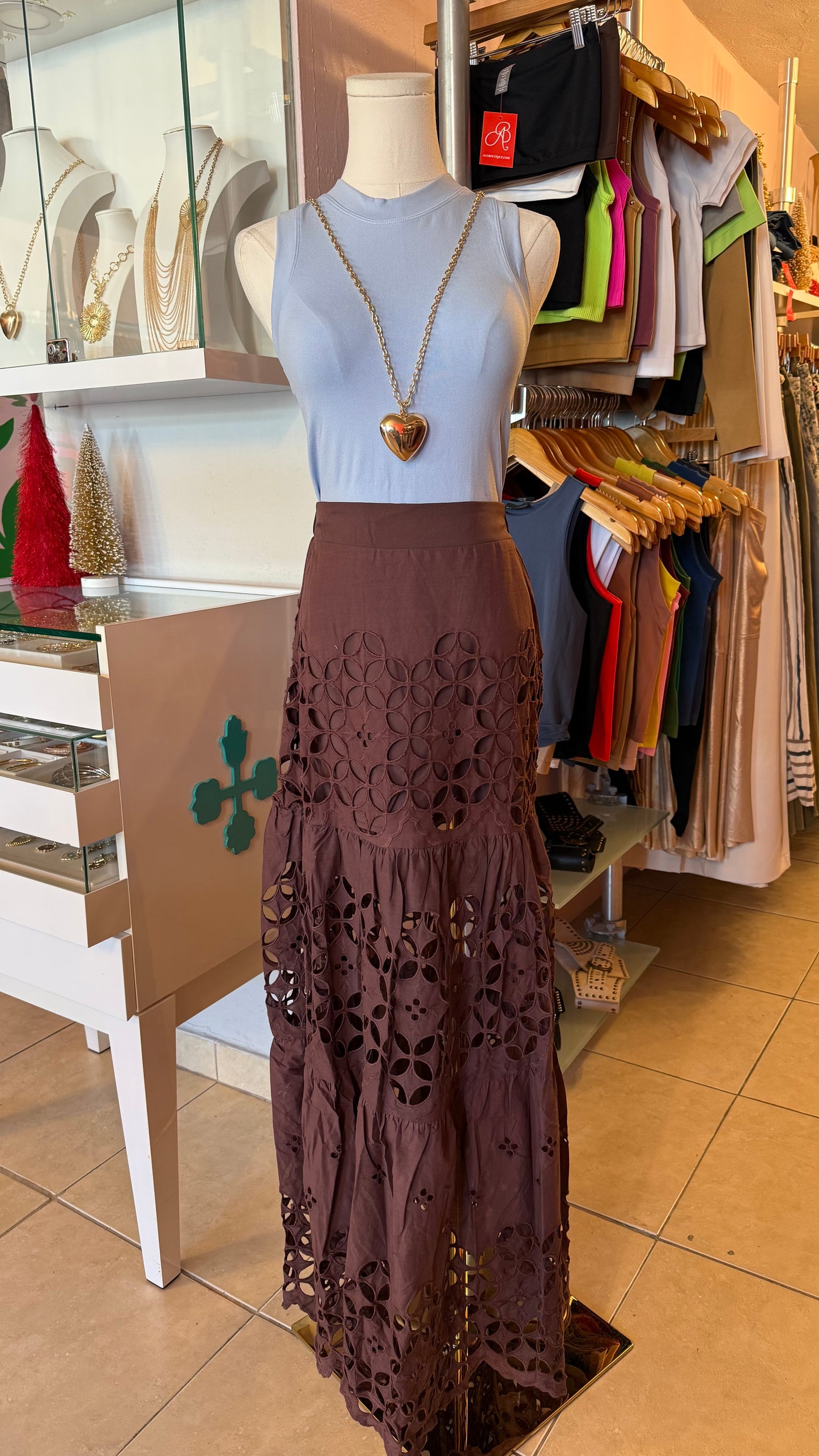 1603 White Eyelet Maxi Skirt