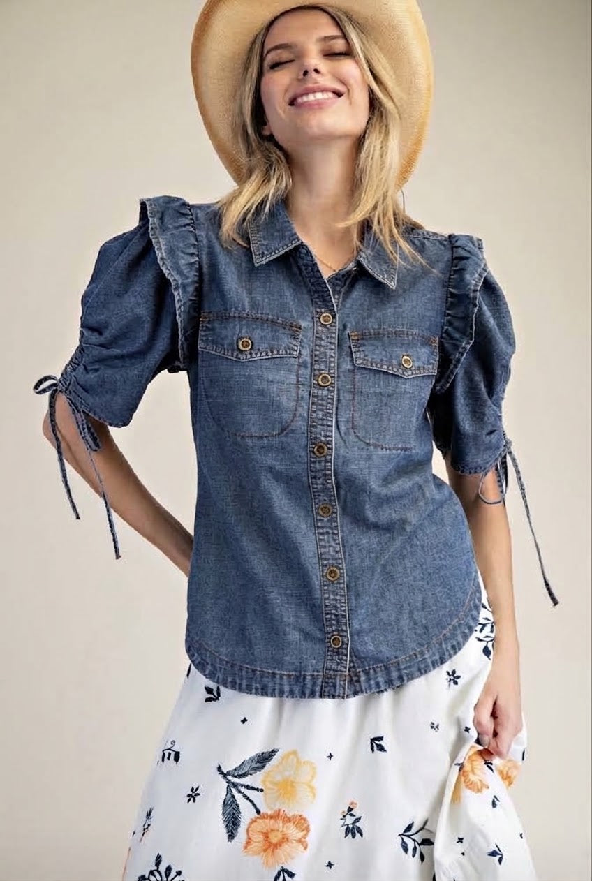 2216 Denim Button Down Top