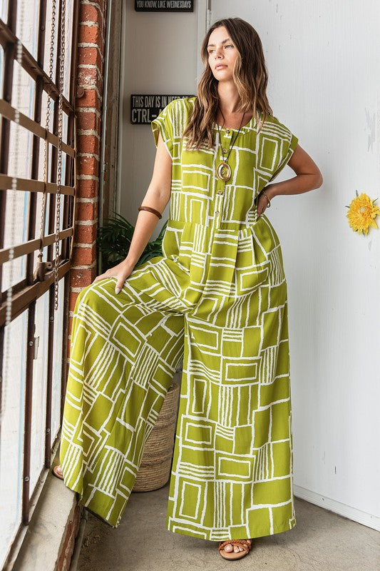 Green Tea Print Jumpsuit